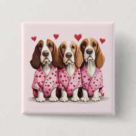 Valentijnsdag Basset Hound Dogs Vierkante Button 5,1 Cm