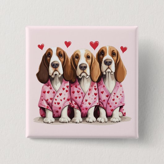 Valentijnsdag Basset Hound Dogs Vierkante Button 5,1 Cm (Voorkant)