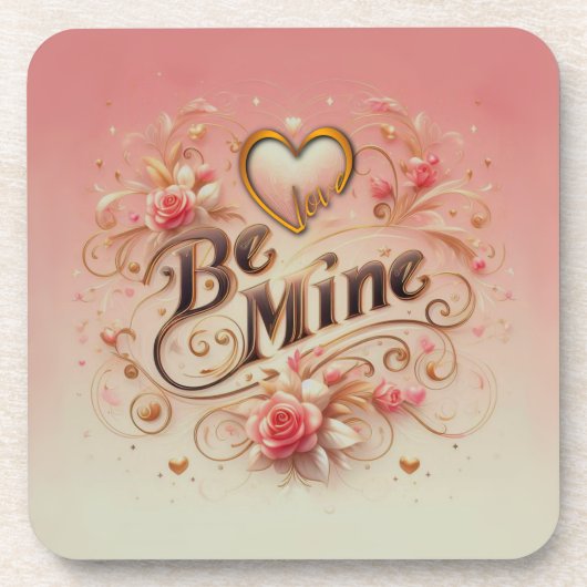 Valentijnsdag Be Mine Ontwerp met Hart, Quote Bier Onderzetter (Voorkant)