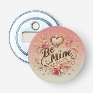 Valentijnsdag Be Mine Ontwerp met Hart, Quote Button Flesopener