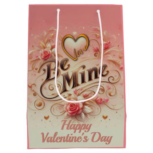 Valentijnsdag Be Mine Ontwerp met Hart, Quote Medium Cadeauzakje (Achterkant)