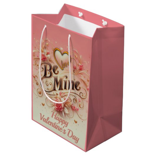 Valentijnsdag Be Mine Ontwerp met Hart, Quote Medium Cadeauzakje (Achterkant Gekanteld)