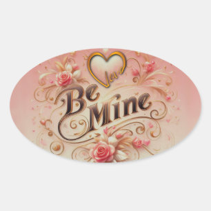 Valentijnsdag Be Mine Ontwerp met Hart, Quote Ovale Sticker