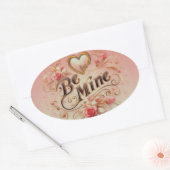 Valentijnsdag Be Mine Ontwerp met Hart, Quote Ovale Sticker (Envelop)