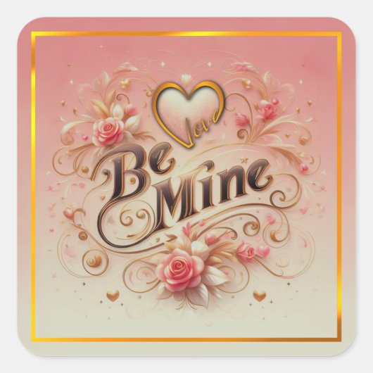 Valentijnsdag Be Mine Ontwerp met Hart, Quote Vierkante Sticker (Voorkant)
