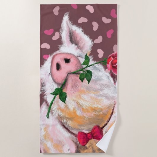 Valentijnsdag Beach Towel Gift Gentleman Pig Strandlaken (Voorkant)