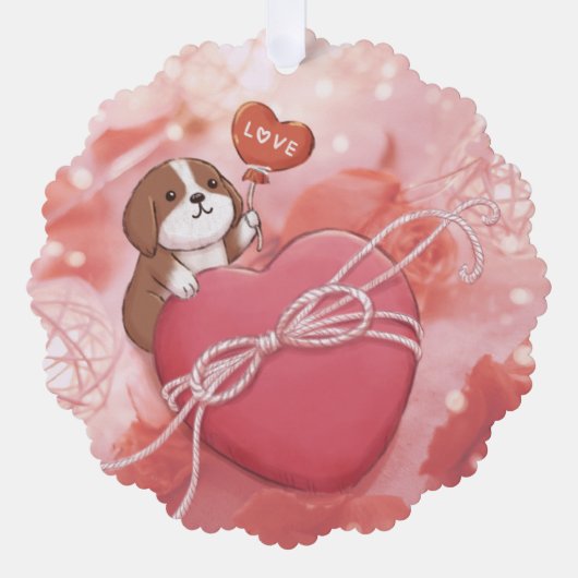 Valentijnsdag: Beagle, Hart & Licht Ornament Kaart (Voorkant)