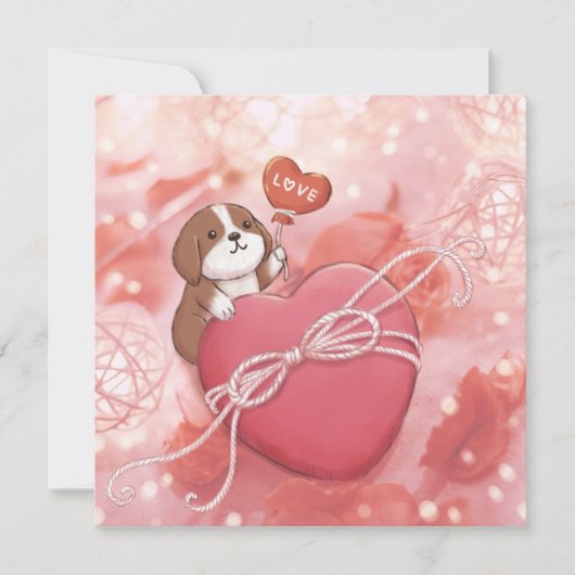 Valentijnsdag: Beagle, Hart & Lichten Feestdagenkaart (Voorkant)