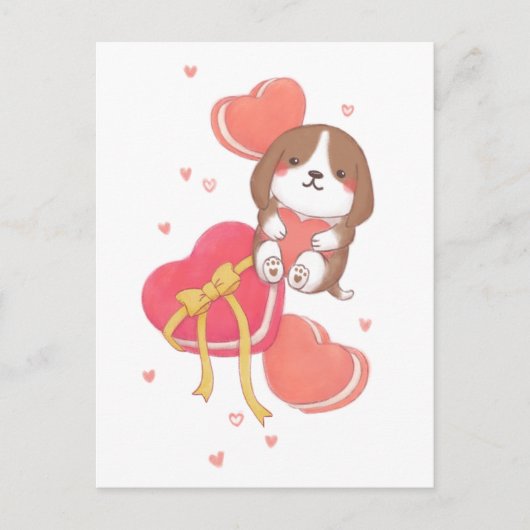 Valentijnsdag: Beagle & Macarons Briefkaart (Voorkant)