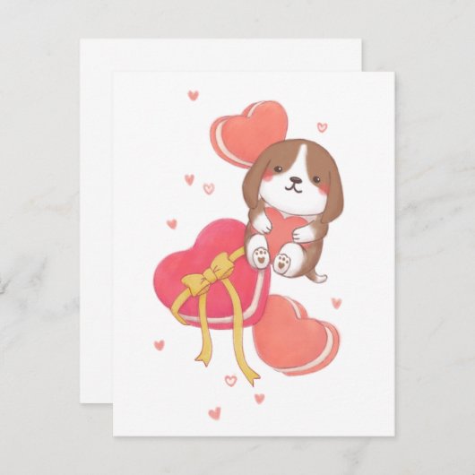 Valentijnsdag: Beagle & Macarons Notitiekaartje (Voorkant / Achterkant)