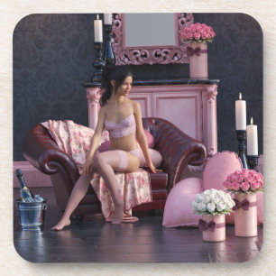 Valentijnsdag Beauty in Lingerie op de bank Bier Onderzetter