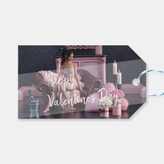 Valentijnsdag Beauty in Lingerie op de bank Cadeaulabel (Voorkant (Horizontaal))
