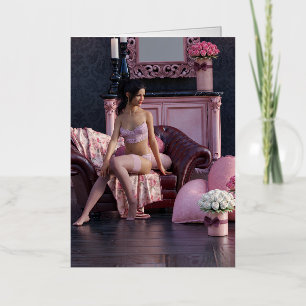 Valentijnsdag Beauty in Lingerie op de bank Folie Wenskaart