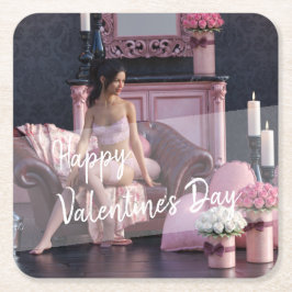 Valentijnsdag Beauty in Lingerie op de bank Kartonnen Onderzetters