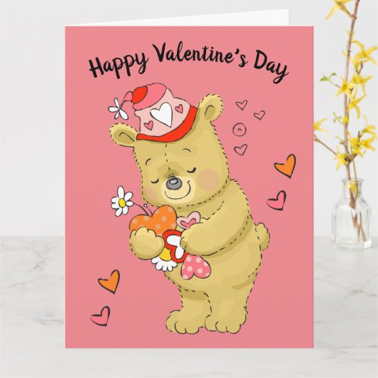 Valentijnsdag Beer en hart Kaart (Gele Bloem)