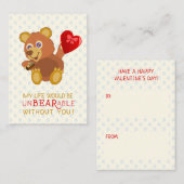 Valentijnsdag Beer Funny Kinder School Classroom Notitiekaartje (Voorkant / Achterkant)