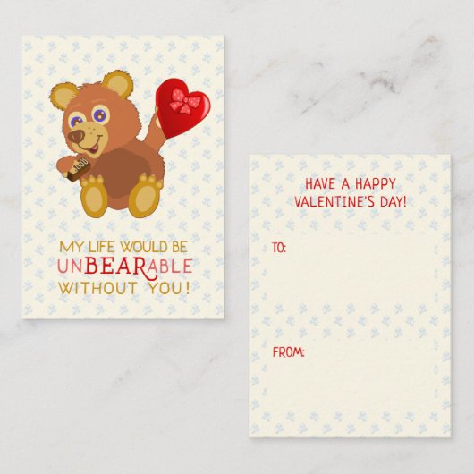 Valentijnsdag Beer Funny Kinder School Classroom Notitiekaartje (Voorkant / Achterkant)