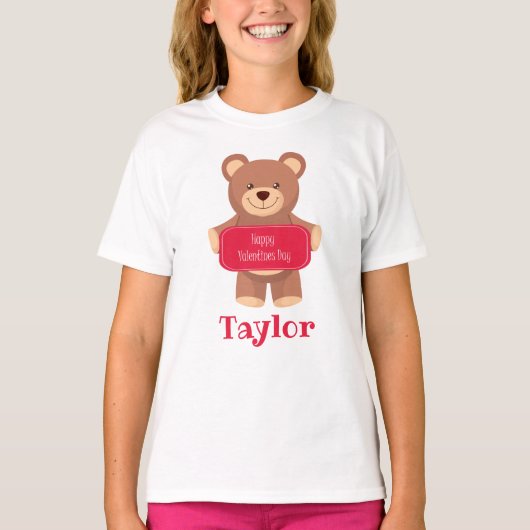 Valentijnsdag Beer Gepersonaliseerde T-Shirt (Voorkant)