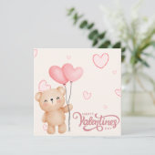 Valentijnsdag Beer Met Hart Ballon Feestdagenkaart (Staand voorkant)