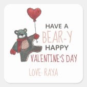 Valentijnsdag Beer met naam Vierkante Sticker (Voorkant)