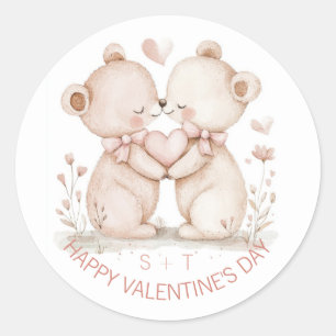 Valentijnsdag Beer paar Aangepaste Initialen Ronde Sticker