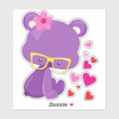 Valentijnsdag Beer, Paars Beer, bril, hart Sticker (Vel)