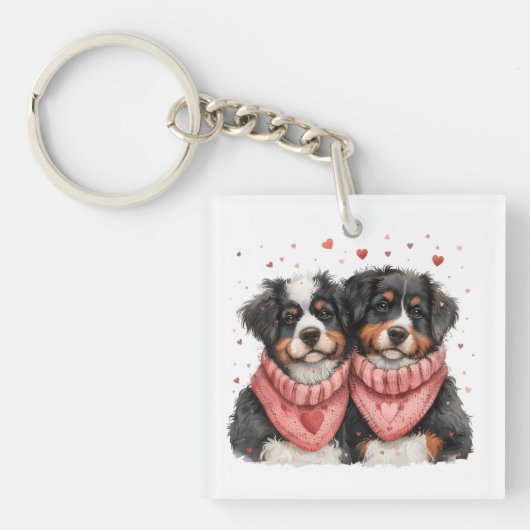Valentijnsdag Berner Berghonden Sleutelhanger (Voorkant)