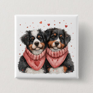 Valentijnsdag Berner Berghonden Vierkante Button 5,1 Cm