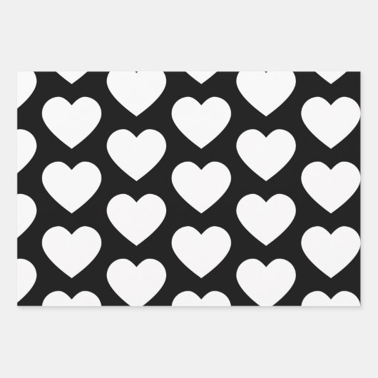 Valentijnsdag Big Hearts Black White Pattern Inpakpapier Vel (Voorkant 2)