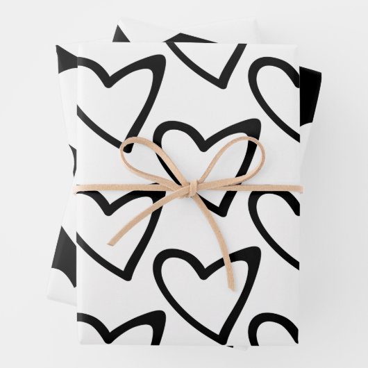 Valentijnsdag Big Hearts Black White Pattern Inpakpapier Vel (In situ)