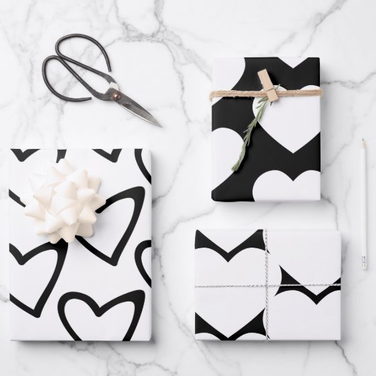 Valentijnsdag Big Hearts Black White Pattern Inpakpapier Vel (Voorkant)