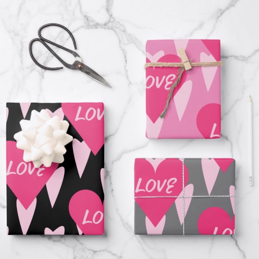 Valentijnsdag Big Hearts Love Pink Inpakpapier Vel (Voorkant)