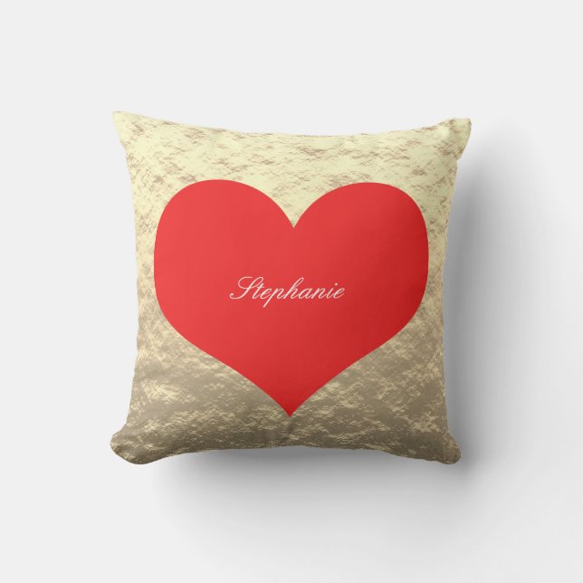Valentijnsdag Big Red Heart Monogram Gold Foil Buitenkussen (Voorkant)