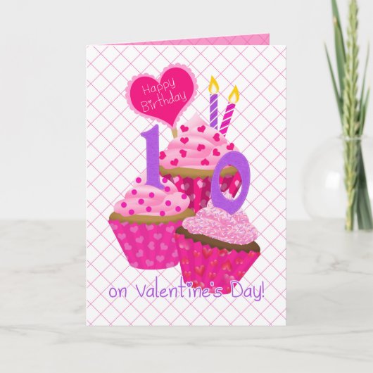 Valentijnsdag Birthday 10 jaar oude meisjeskoekjes Kaart (Voorkant)