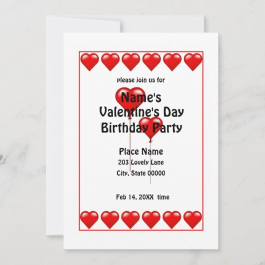 Valentijnsdag Birthday Hearts Party Invision N Kaart (Voorkant)