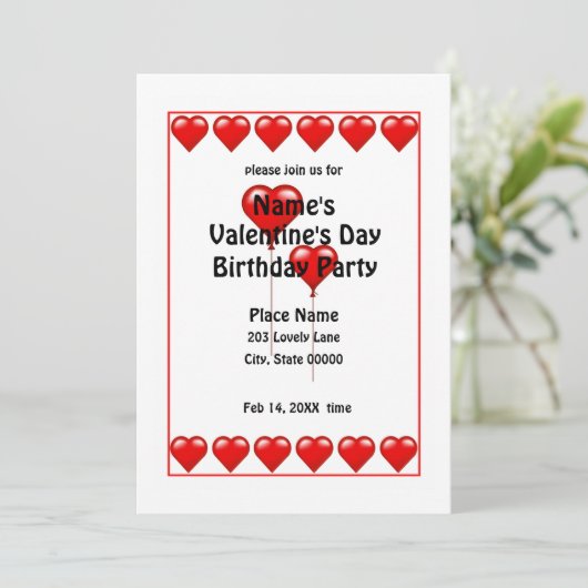 Valentijnsdag Birthday Hearts Party Invision N Kaart (Staand voorkant)