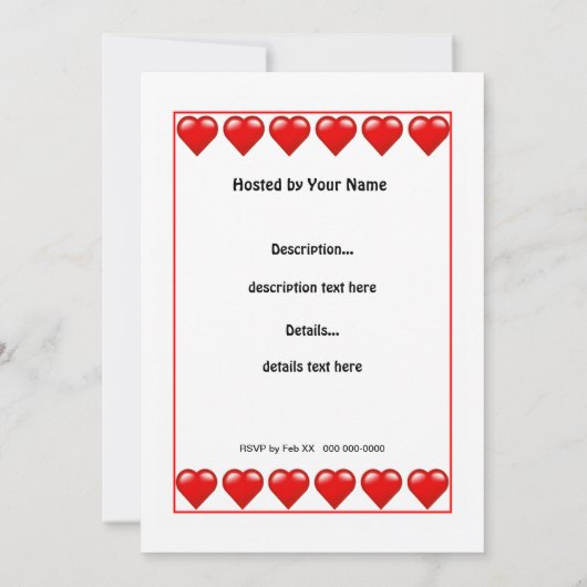 Valentijnsdag Birthday Hearts Party Invision N Kaart (Achterkant)