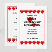Valentijnsdag Birthday Hearts Party Invision N Kaart (Voorkant / Achterkant)
