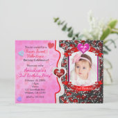 Valentijnsdag Birthday Party Photo Invitations Kaart (Staand voorkant)
