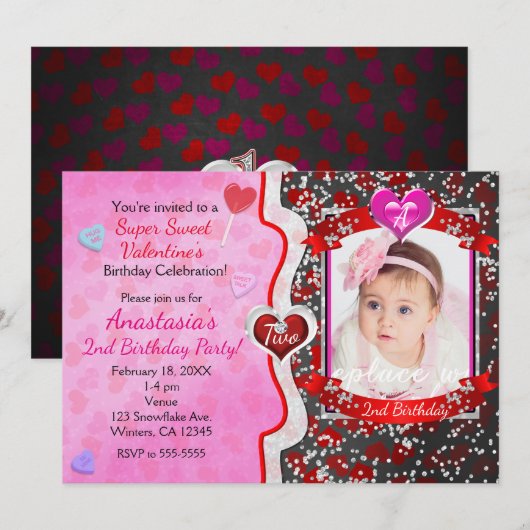 Valentijnsdag Birthday Party Photo Invitations Kaart (Voorkant / Achterkant)