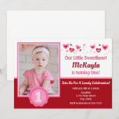 Valentijnsdag Birthday Uitnodiging 1e verjaardag (Voorkant / Achterkant)