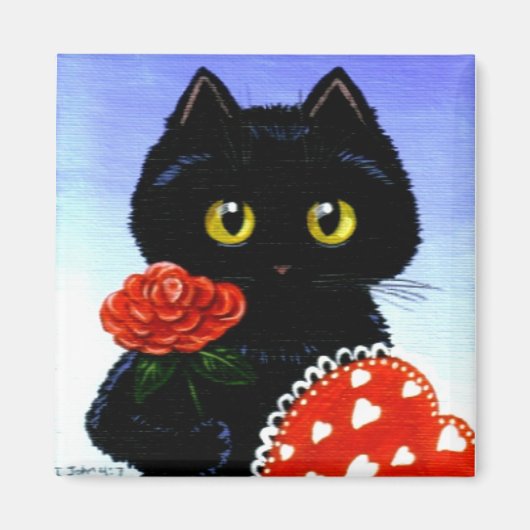 Valentijnsdag Black Cat Art Creationarts Magneet (Voorkant)