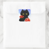 Valentijnsdag Black Cat Art Creationarts Vierkante Sticker (Tas)