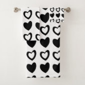 Valentijnsdag Black en White Hearts Pattern Bad Handdoek (Insitu)
