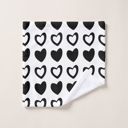 Valentijnsdag Black en White Hearts Pattern Bad Handdoek (Wasdoekje)