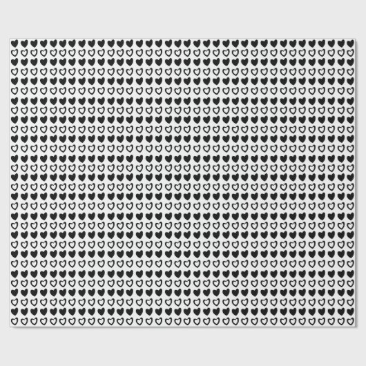 Valentijnsdag Black en White Hearts Pattern Cadeaupapier (Vlak)