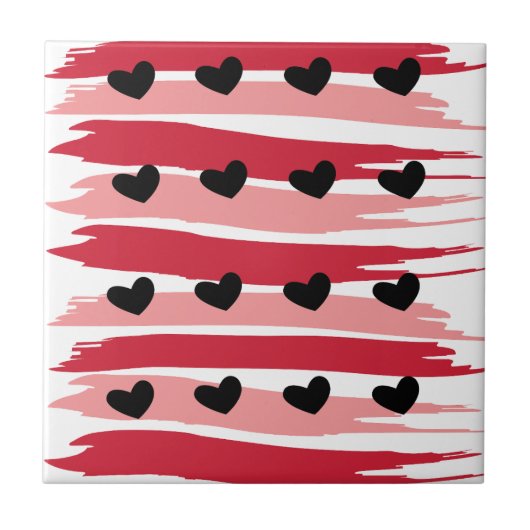 Valentijnsdag Black Hart Rode roze strepen Tegeltje (Voorkant)
