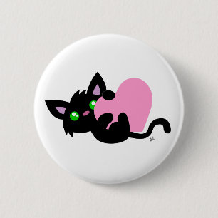 Valentijnsdag Black Kat Button