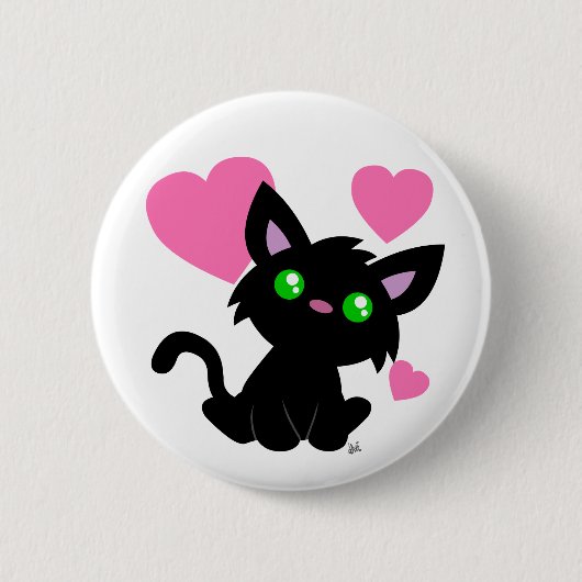 Valentijnsdag Black Kat Button (Voorkant)