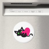 Valentijnsdag Black Kat Button Magnet (Insitu (Vaatwasser))